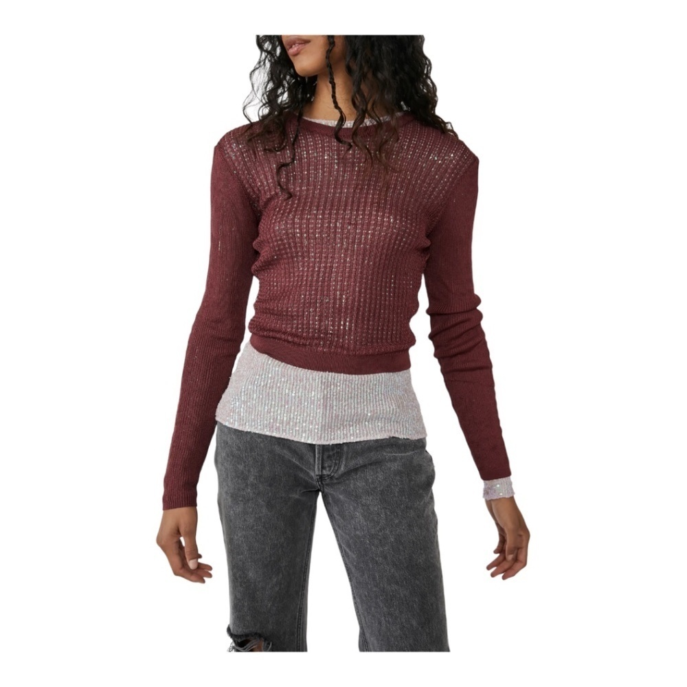 Nwt Free People H20 Crew Pullover / raw garnet